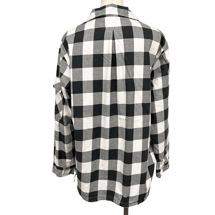 ドラッグストアーズ オープンカラーシャツ 開襟 ボックスカット バッファローチェック 長袖 日本製 綿100% F ブラック 黒×白 レディース | drug store's | 04