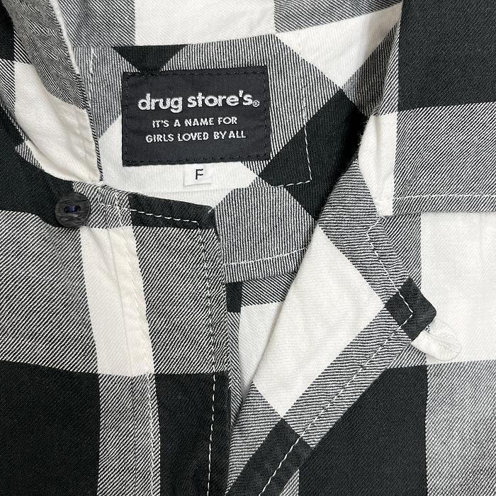 ドラッグストアーズ オープンカラーシャツ 開襟 ボックスカット バッファローチェック 長袖 日本製 綿100% F ブラック 黒×白 レディース | drug store's | 08