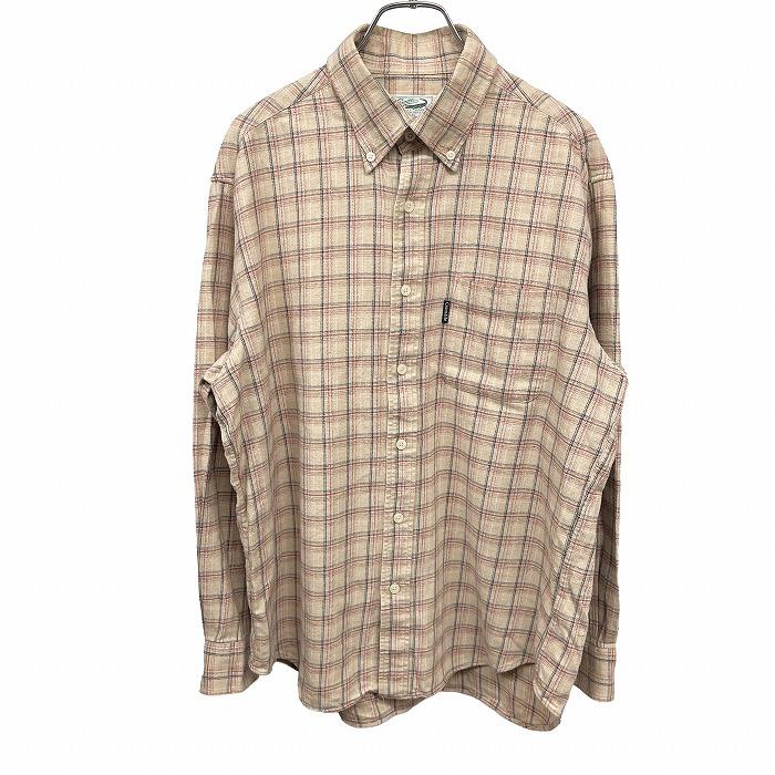 クロコダイル Crocodile 微起毛 ボタンダウンシャツ チェック 長袖 胸ポケット 綿100% L ベージュ ベージュ×赤茶系×青×白 メンズ | 