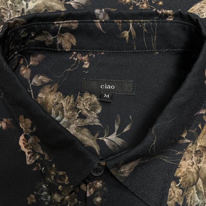 チャオ ciao ジョーゼットシャツ 花柄 植物柄 長袖 ポケット無し ポリエステル×ポリウレタン M ブラック 黒×茶×ピンク系×緑系 メンズ | チャオ（Kiefer neu） | 04