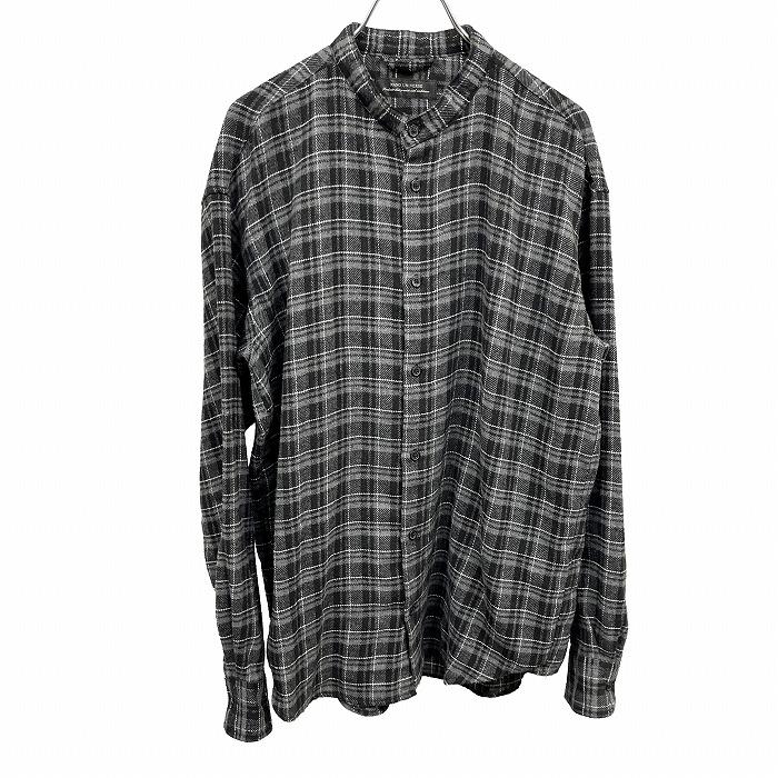 ナノユニバース nano・universe ネルシャツ バンドカラー チェック 長袖 ポリ×綿×レーヨン×ナイロン L グレー グレー×黒×白 メンズ | NANO universe