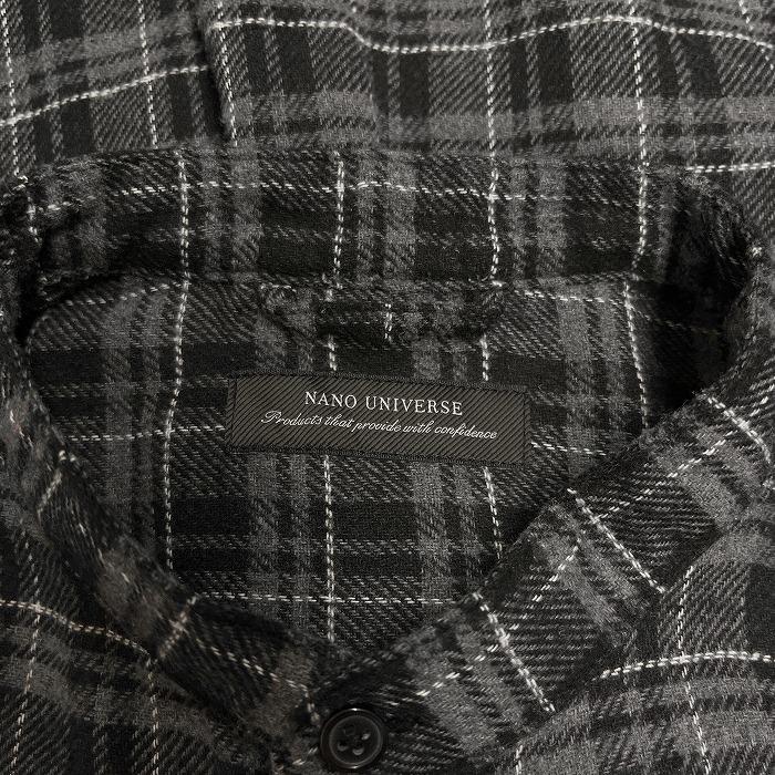 ナノユニバース nano・universe ネルシャツ バンドカラー チェック 長袖 ポリ×綿×レーヨン×ナイロン L グレー グレー×黒×白 メンズ | NANO universe | 03