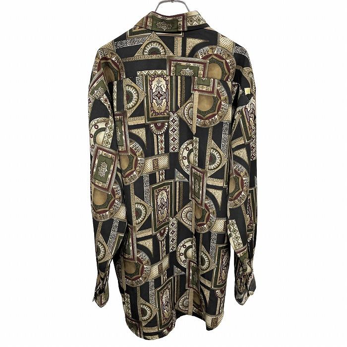 Belluna 総柄シャツ 長袖 胸ポケット レギュラーカラー ロングスリーブ L ブラック 黒×ベージュ×赤×緑×紺 メンズ |  | 01