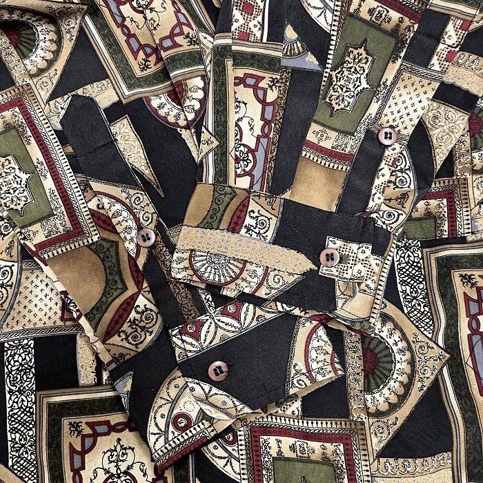 Belluna 総柄シャツ 長袖 胸ポケット レギュラーカラー ロングスリーブ L ブラック 黒×ベージュ×赤×緑×紺 メンズ |  | 02