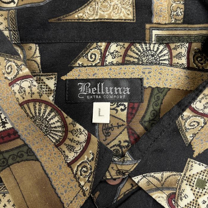 Belluna 総柄シャツ 長袖 胸ポケット レギュラーカラー ロングスリーブ L ブラック 黒×ベージュ×赤×緑×紺 メンズ |  | 03