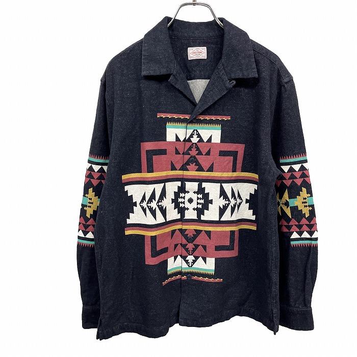 ロデオクラウンズ 微起毛 デニムシャツ 開襟 ナバホ柄 プリント 長袖 綿100% M ネイビー 紺×赤茶系×緑×黄×白 レディース(メンズ？) | Rodeo Crowns