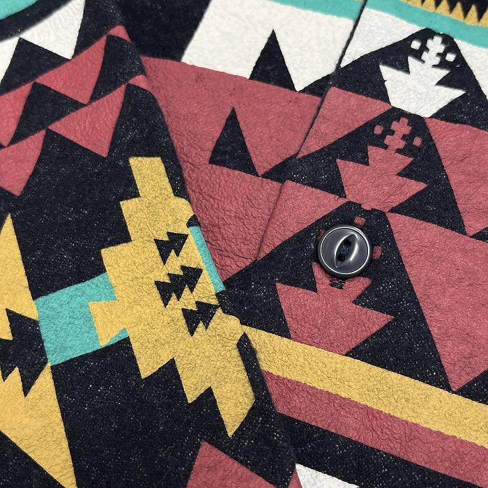 ロデオクラウンズ 微起毛 デニムシャツ 開襟 ナバホ柄 プリント 長袖 綿100% M ネイビー 紺×赤茶系×緑×黄×白 レディース(メンズ？) | Rodeo Crowns | 02