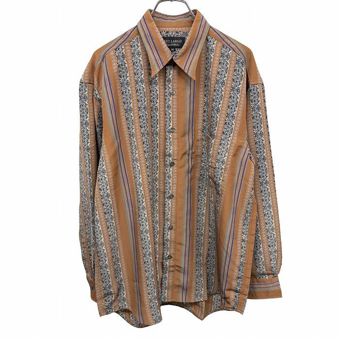 GEGRGE ストライプシャツ　レーヨン　ブラウン　XL GEGRGE ストライプシャツ レーヨン ブラウン XL