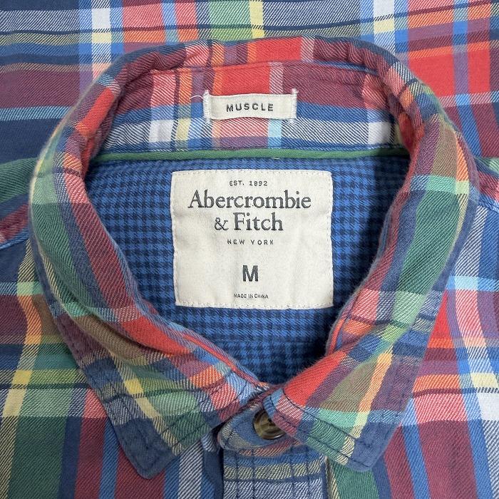 アバクロンビーアンドフィッチ シャツ チェック 二重生地 長袖 綿100% M サーモンピンク系×青×緑×黄×白 レディース(メンズ？) | Abercrombie&Fitch | 03