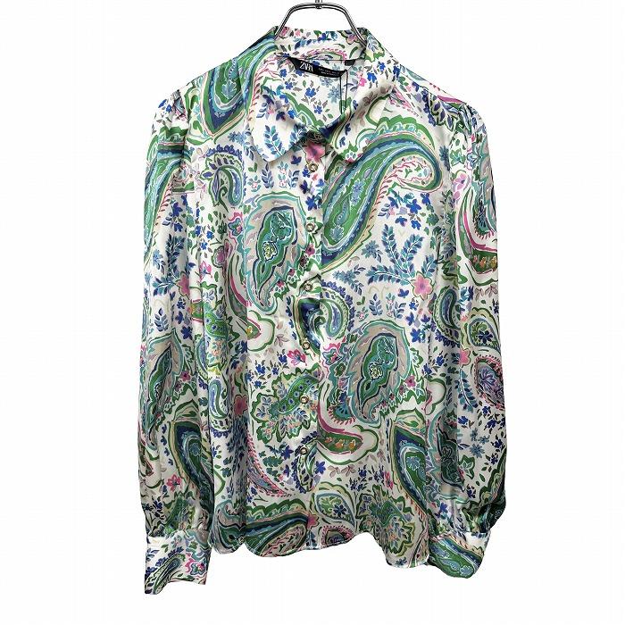 ZARA（ザラ） 【新品】ZARA 薄手 シャツ 総柄 花 丸襟 パフスリーブ