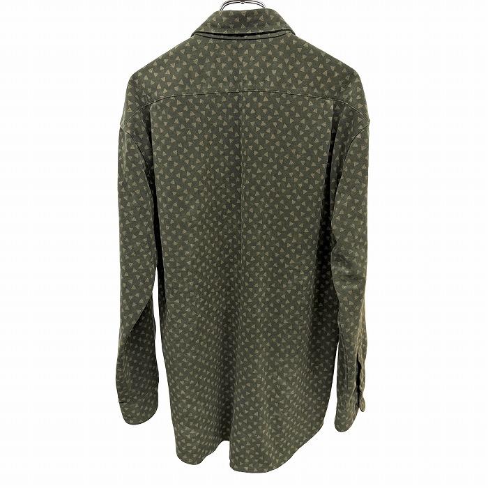 GIANFRANCO OTTAVIANI ITALY 微起毛 シャツ ベロア系 三角形柄 トライアングル柄 長袖 両胸ポケット L グリーン 緑×ベージュ メンズ |  | 01