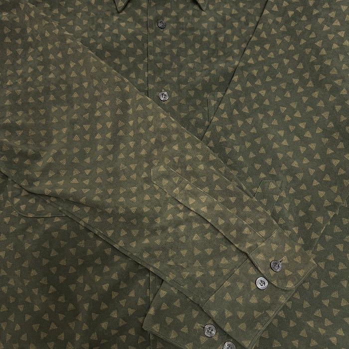 GIANFRANCO OTTAVIANI ITALY 微起毛 シャツ ベロア系 三角形柄 トライアングル柄 長袖 両胸ポケット L グリーン 緑×ベージュ メンズ |  | 02