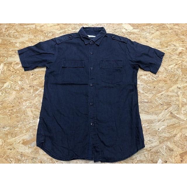 Global Work グローバルワーク Mサイズ メンズ シャツ ネコ目ボタン 両胸ポケット エポレット付き 無地 半袖 麻混紡 ネイビー 紺 Ss Undo Rowa ヤフー店 通販 Yahoo ショッピング