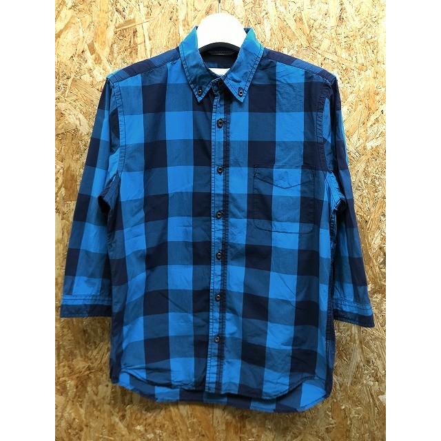 University of Oxford M メンズ シャツ ボタンダウン チェック柄 胸ポケット付き センタープリーツ 半端袖 綿100% ブルー×ブラック 青×黒 | UNIVERSITY OF OXFORD