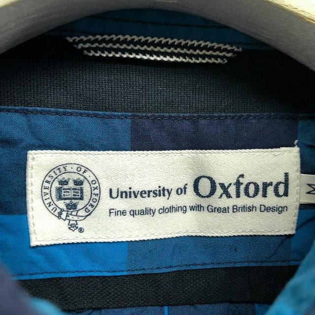 University of Oxford M メンズ シャツ ボタンダウン チェック柄 胸ポケット付き センタープリーツ 半端袖 綿100% ブルー×ブラック 青×黒 | UNIVERSITY OF OXFORD | 01