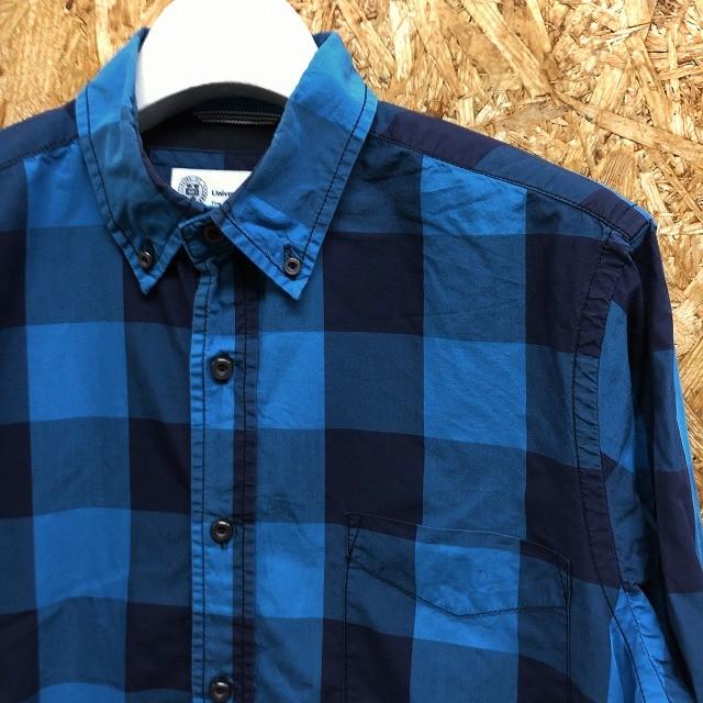 University of Oxford M メンズ シャツ ボタンダウン チェック柄 胸ポケット付き センタープリーツ 半端袖 綿100% ブルー×ブラック 青×黒 | UNIVERSITY OF OXFORD | 02