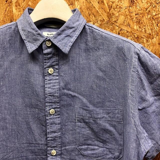 Global Work グローバルワーク S メンズ オックスフォードシャツ 胸ポケット 無地 半袖 レギュラーカラー 麻 綿 ネイビー系 紺 青紫系 Ss Undo Rowa ヤフー店 通販 Yahoo ショッピング