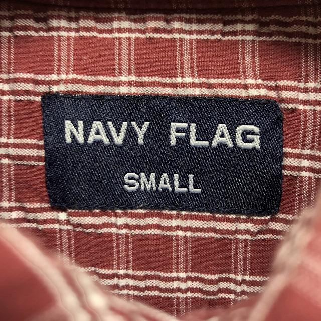 ネイビー 半袖シャツ チェック柄裏地 NAVY FLAG - S メンズ クレープシャツ シアサッカー チェック柄