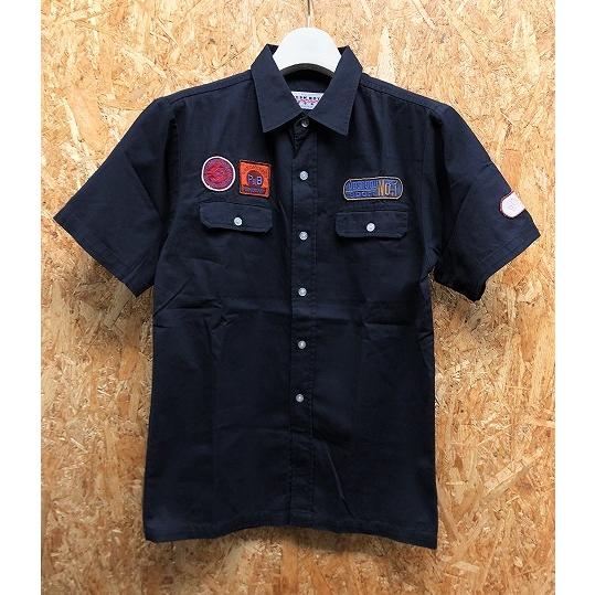3/9まで値下げ中　美品　てぃら プロデュース　ワッペンシャツジャケットネイビー POSH BOY SPORT - S メンズ ワークシャツ ロゴワッペン付き 両胸