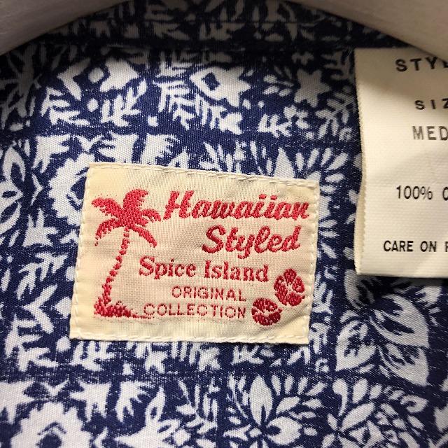 Hawaiian Styled - M メンズ シャツ ボタニカルチェック柄 ココナッツボタン ボタンダウン 胸ポケット 半袖 綿100% ブルー×ホワイト系｜undo-rowa｜02