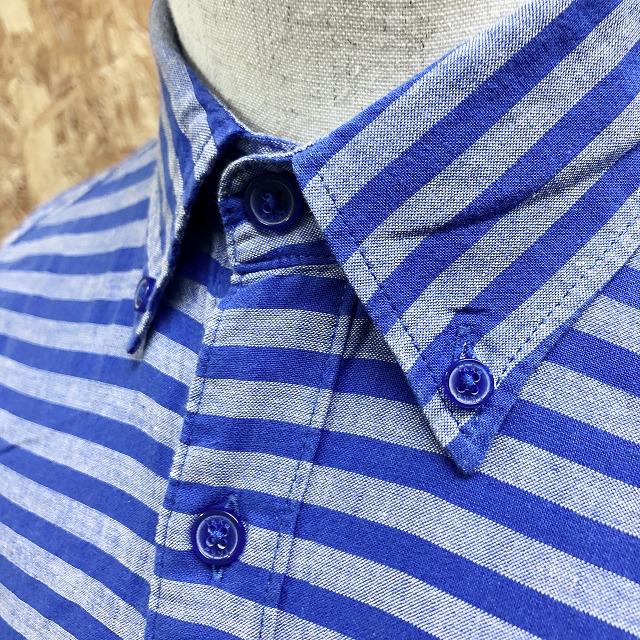 ikka（イッカ） S メンズ シャツ ボタンダウン ボーダー柄 胸ポケット