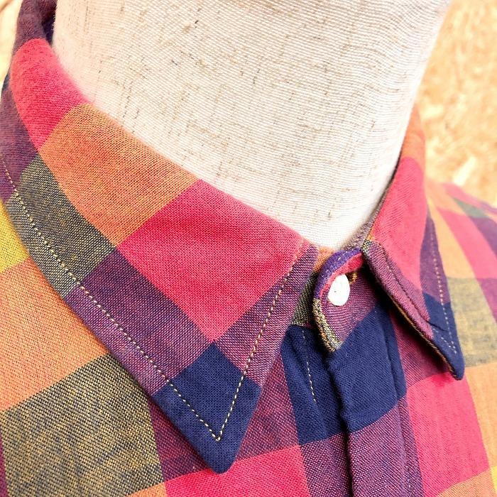BEAMS ビームス ダブルガーゼシャツ ブロックチェック柄 胸
