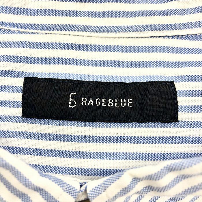 RAGEBLUE レイジブルー L メンズ 男性 オックスフォードシャツ ストライプ ボタンダウン 半袖 ポケット ラウンドテール 綿100% ネイビー 紺 | RAGEBLUE | 02