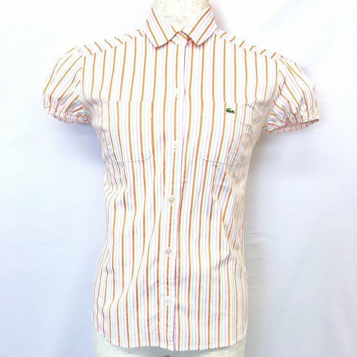 LACOSTE ラコステ 40 レディース シャツ ストレッチ ストライプ