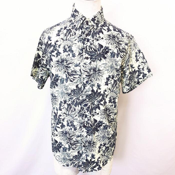 H M エイチアンドエム S メンズ 男性 若干薄手 シャツ 花柄 アロハ柄 トロピカル生地 フレンチフロント 半袖 綿 レーヨン ネイビー 紺 Ss Undo Rowa ヤフー店 通販 Yahoo ショッピング