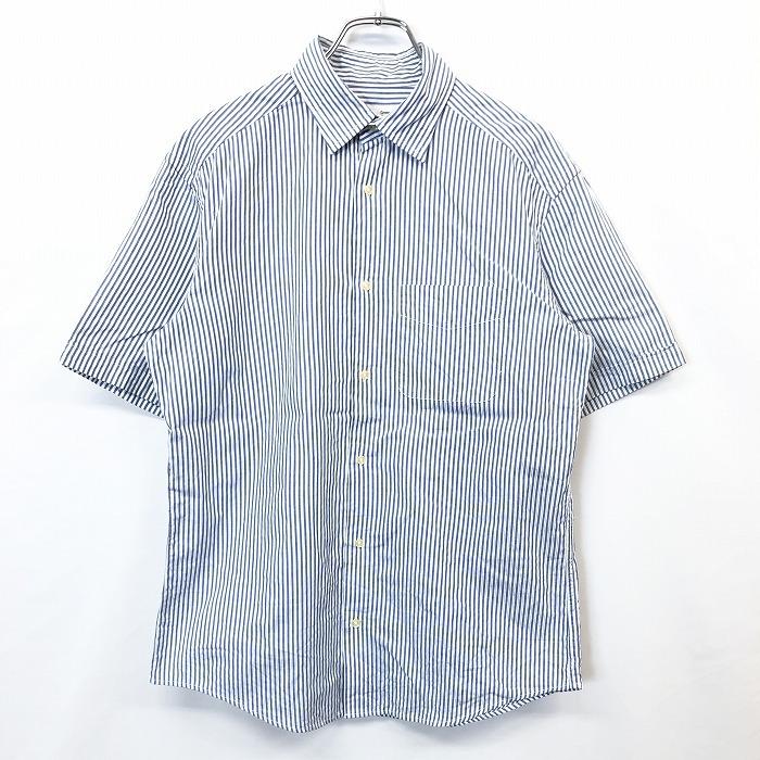 GREEN LABEL RELAXING UNITED ARROWS シャツ ストライプ フレンチフロント 半袖 胸ポケット 綿×レーヨン S ブルー×シルバー メンズ :SS02139:Undo Rowa ヤフー店 通販 UNITED ARROWS GREEN LABEL ネイビー ニット 半袖 夏