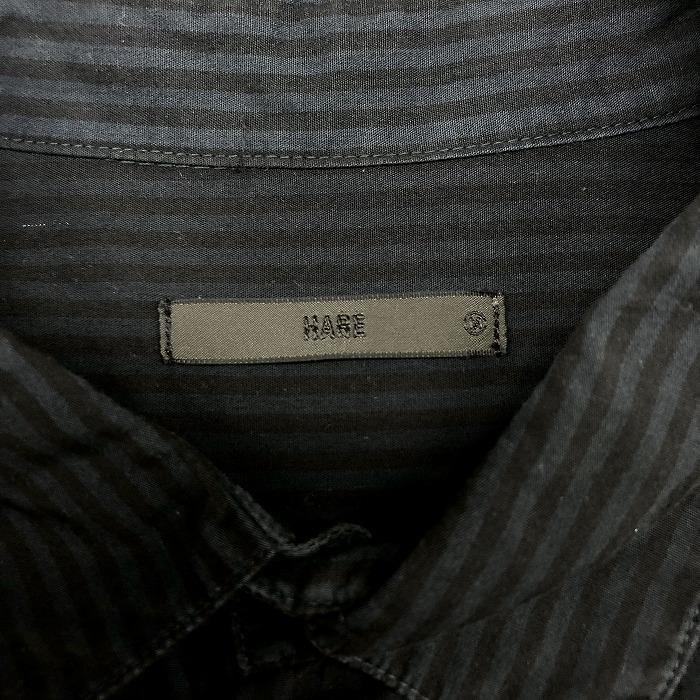 ハレ HARE シャツ ストライプ グラデーション フレンチフロント 7分袖 胸ポケット 綿100% コットン M ネイビー系 紺系 メンズ 男性｜undo-rowa｜03