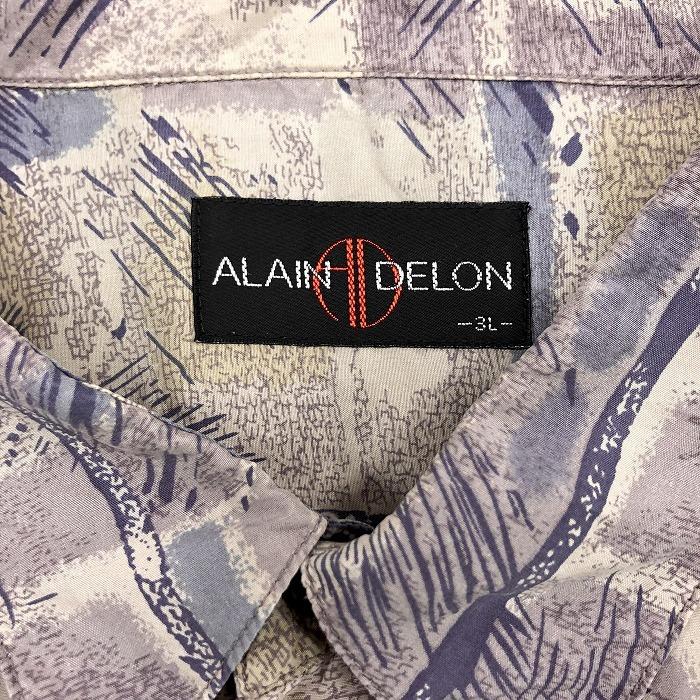 アランドロン ALAIN DELON 薄手 シャツアート柄 ストライプ 半袖 シルク100% 3L 2XL パープル×ネイビー×イエローグリーン 紫 メンズ 男性｜undo-rowa｜03