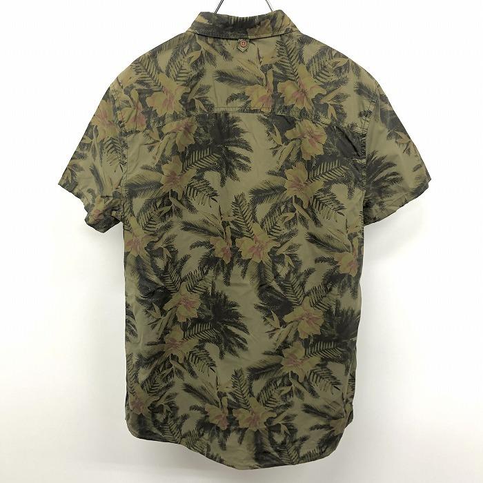 ベルシュカ Bershka シャツ アロハ柄 花柄 浅襟 ボタンダウン ポケット無し 半袖 綿100% コットン S グリーンカーキ 緑系 メンズ 男性 | Bershka | 01
