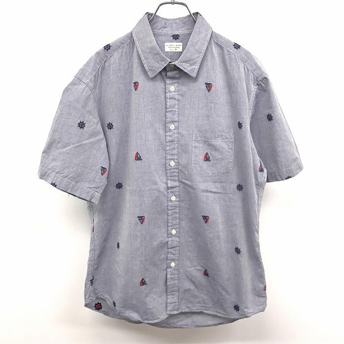 トップス 限定 クーポン10 Global Work グローバルワーク Xl メンズ シャツ マリン柄刺繍 ヨット 舵輪 半袖 胸ポケット 綿100 ヘザーネイビー オフホワイトmix 杢紺 Lcvmt7rhzz Boulevardrestaurants Com