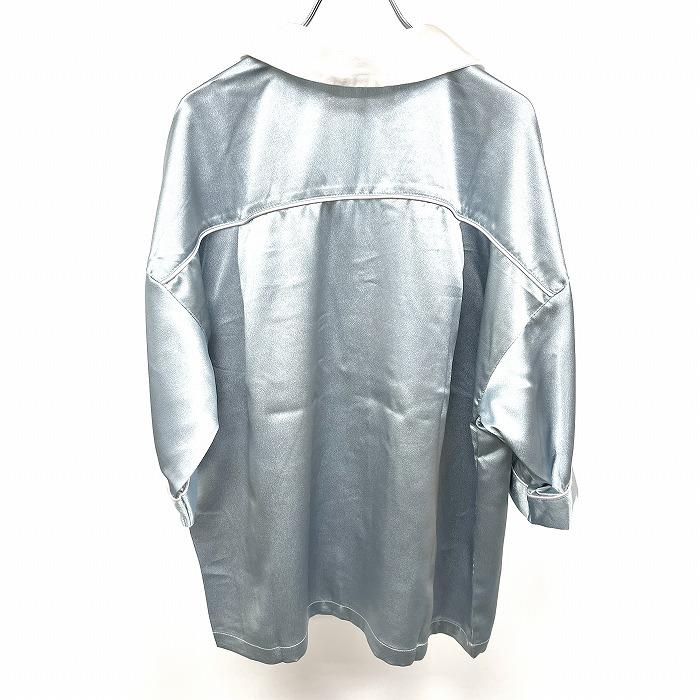 クティール kutir 光沢 パジャマシャツ オープンカラー 無地 5分袖 ポリエステル×ポリウレタン F ブルー系×ホワイト 青系 レディース | kutir | 01