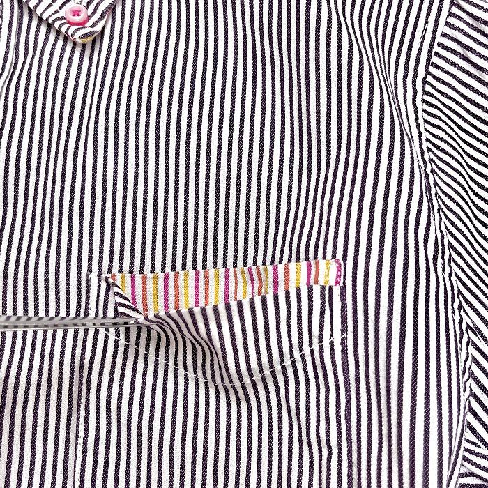 ビームスハート BEAMS HEART シャツ 半袖 ストライプ 内側がカラフル ボタンダウン ポケット 綿100% S パープル 紫×黄×ピンク×白 メンズ｜undo-rowa｜05