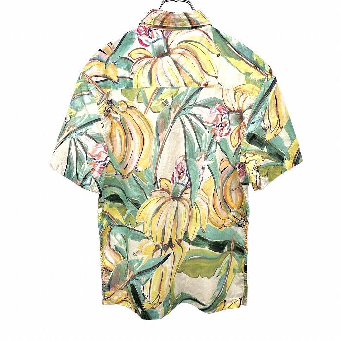 ザラ ZARA シャツ 半袖 薄手 トロピカル柄 バナナ フルーツ 花 植物 ポケット無し 綿100% M マルチカラー 緑×黄×ピンク×青系 メンズ｜undo-rowa｜02