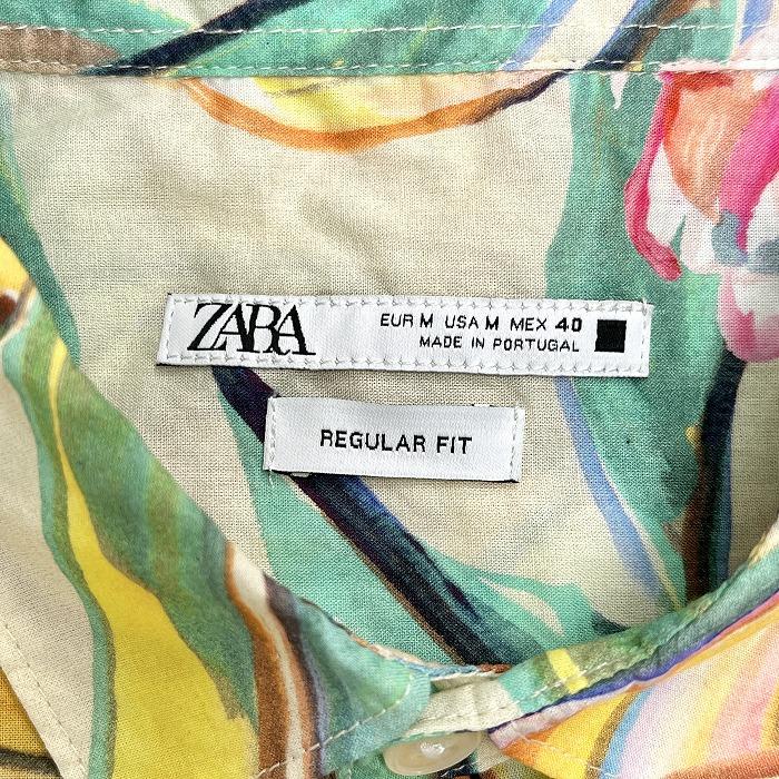 ザラ ZARA シャツ 半袖 薄手 トロピカル柄 バナナ フルーツ 花 植物 ポケット無し 綿100% M マルチカラー 緑×黄×ピンク×青系 メンズ｜undo-rowa｜04