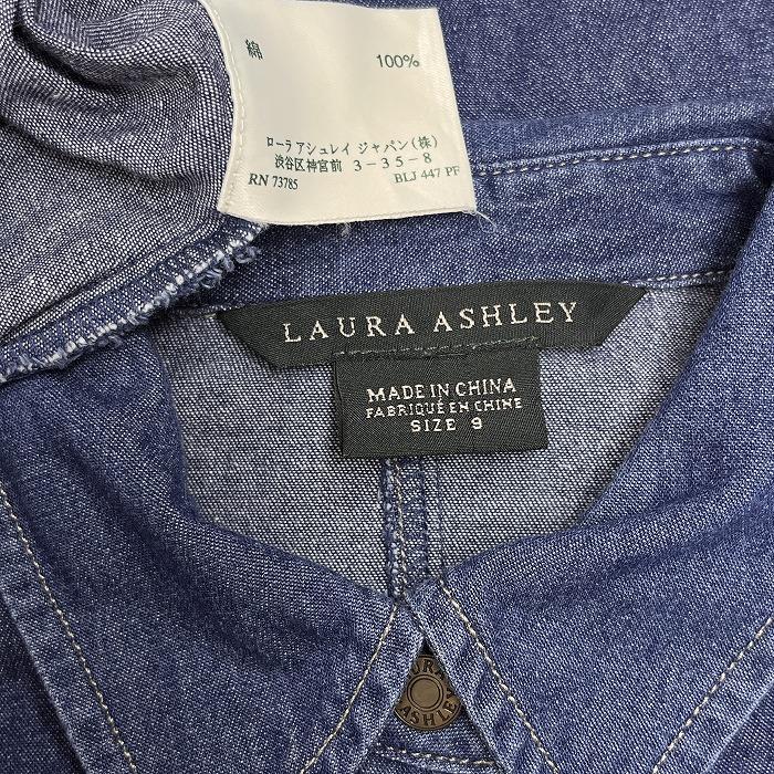 ローラアシュレイ LAURA ASHLEY デニムシャツ スリムフィット 半袖 無地 ポケット無し メタルボタン 綿100% M 9 ブルー 青 レディース LAURA ASHLEY ローラアシュレイ デニムシャツ スリムフィット