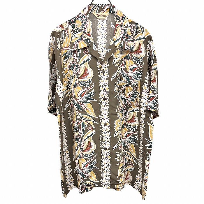 Mandoc アロハシャツ 花柄 植物柄 半袖 胸ポケット 開襟 レーヨン100