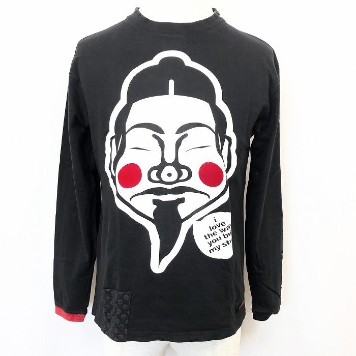 Corade M メンズ 男性 Tシャツ カットソー ロンt イラスト 顔プリント 裾にポケット 長袖 ラウンドネック 綿100 コットン ブラック 黒 Tl001 Undo Rowa ヤフー店 通販 Yahoo ショッピング