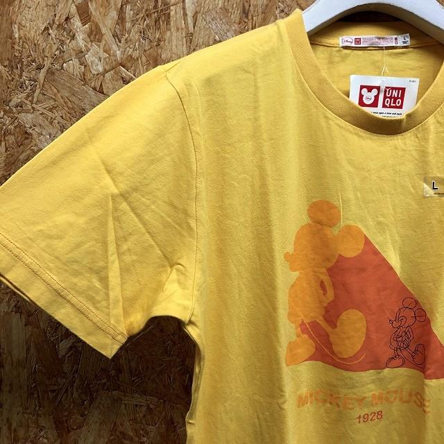 コラボ Uniqlo Disney ユニクロ ディズニー Lサイズ メンズ Tシャツ プリント ミッキーマウス カットソー 丸首 半袖 ライトイエロー Ts Undo Rowa ヤフー店 通販 Yahoo ショッピング