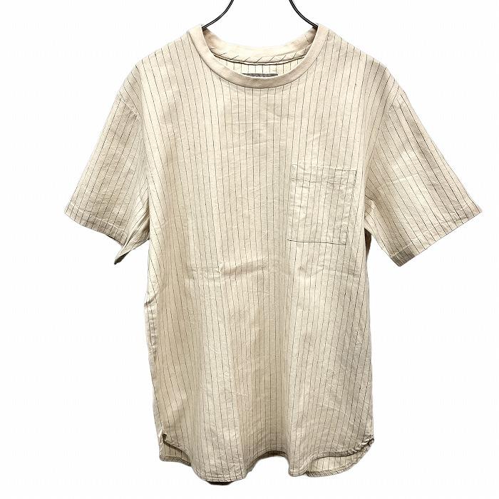Nano Universe ナノユニバース M メンズ Tシャツ シャツ生地 ピンストライプ 丸首 クルーネック 胸ポケット付き 半袖 ベージュ カーキ系 Ts Undo Rowa ヤフー店 通販 Yahoo ショッピング