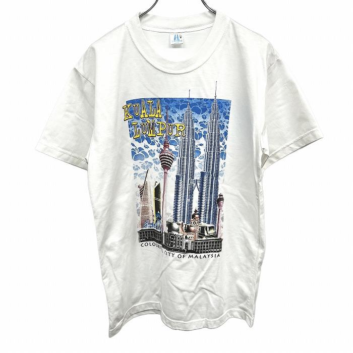 Yui Hong Mサイズ メンズ Tシャツ 『 KUALA LUMPUR / COLOURFUL CITY OF MALAYSIA』 プリント 半袖 コットン ヘザーホワイト 杢白｜undo-rowa