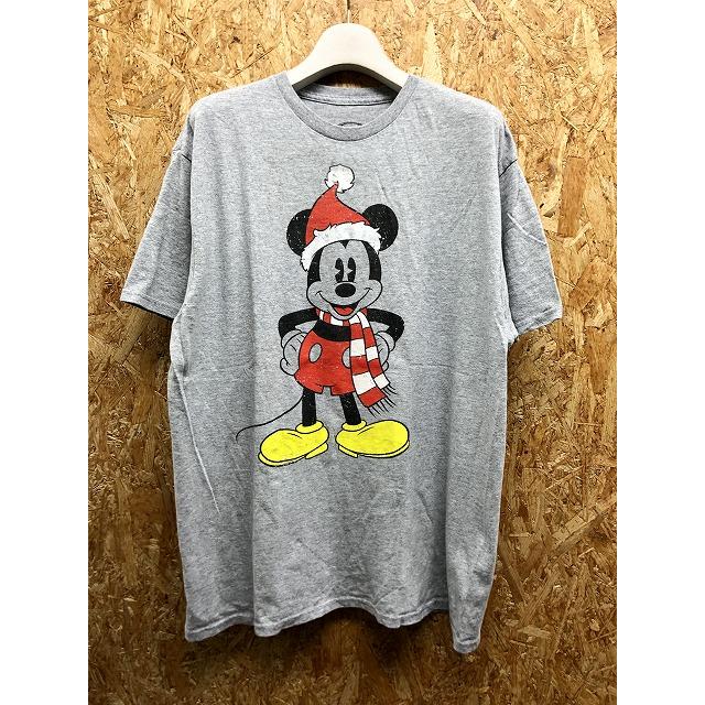 DISNEY ディズニー L メンズ インポート古着 Tシャツ クリスマスのミッキーマウス プリント 丸首 カットソー 半袖 綿×ポリ ヘザーグレー｜undo-rowa