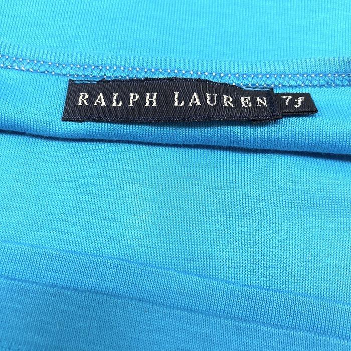 【日本製：(株)インパクト21】RALPH LAUREN ラルフローレン 7f レディース Tシャツ カットソー ボートネック 半袖 綿100% 杢ブルー 水色｜undo-rowa｜04