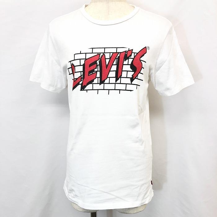 リーバイス LEVI'S 半袖Tシャツ カットソー ロゴプリント 英字 レンガイラスト 丸首 クルーネック 綿100% S ホワイト 白 レディース 女性｜undo-rowa