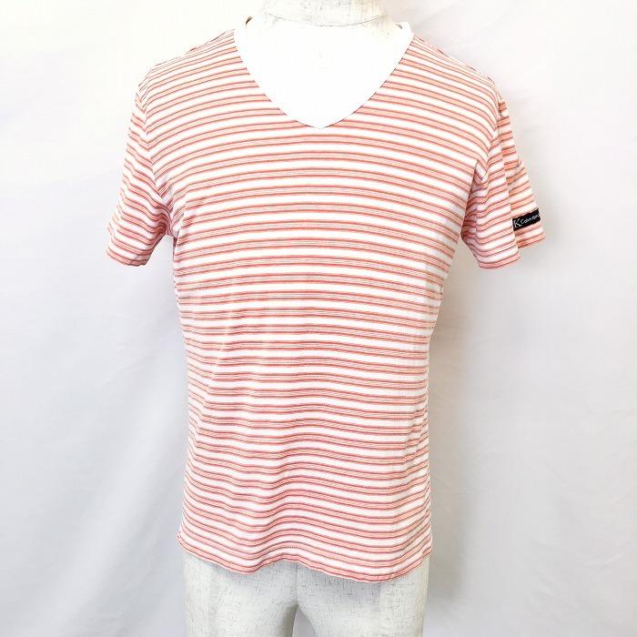 Calvin Klein Jeans カルバンクライン ジーンズ L メンズ 男性 Tシャツ ボーダー インポート古着 Vネック 半袖 綿100 サーモンピンク Ts Undo Rowa ヤフー店 通販 Yahoo ショッピング