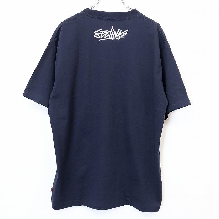 ILLS イルズ XL メンズ 男性 Tシャツ カットソー ストリートアート風 タギング風プリント 英字 文字 丸首 半袖 綿100% ネイビー 紺 | ILL'S | 01