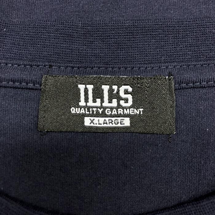 ILLS イルズ XL メンズ 男性 Tシャツ カットソー ストリートアート風 タギング風プリント 英字 文字 丸首 半袖 綿100% ネイビー 紺 | ILL'S | 02